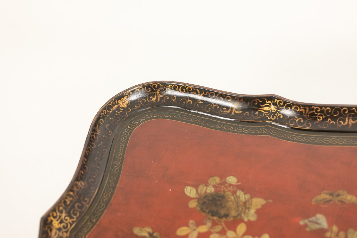 Table basse à plateau amovible en bois laqué rouge et noir. Années 1950. LS6765484-photo-6