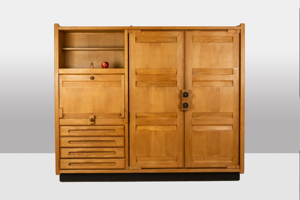 Guillerme And Chambron. Oak Wardrobe With Built-in Writing Desk. 1970s–80s Ls67342255-photo-2