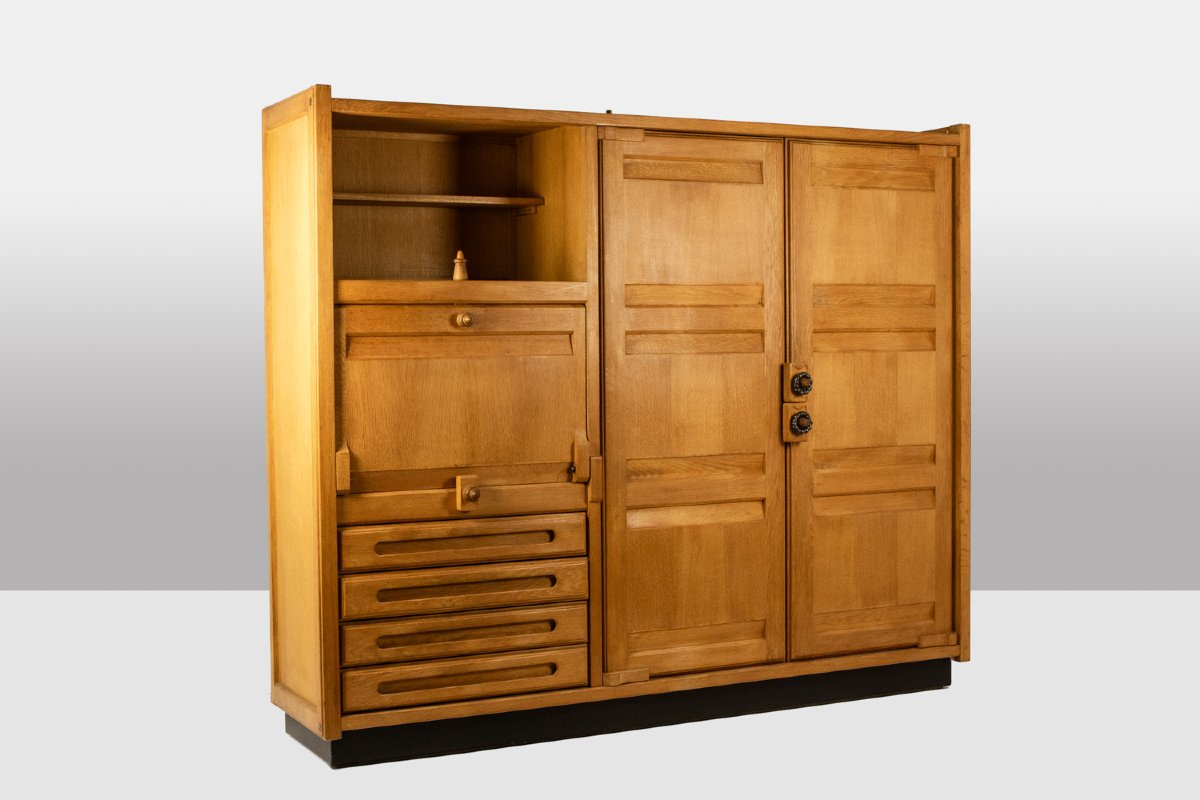 Guillerme And Chambron. Oak Wardrobe With Built-in Writing Desk. 1970s–80s Ls67342255-photo-3