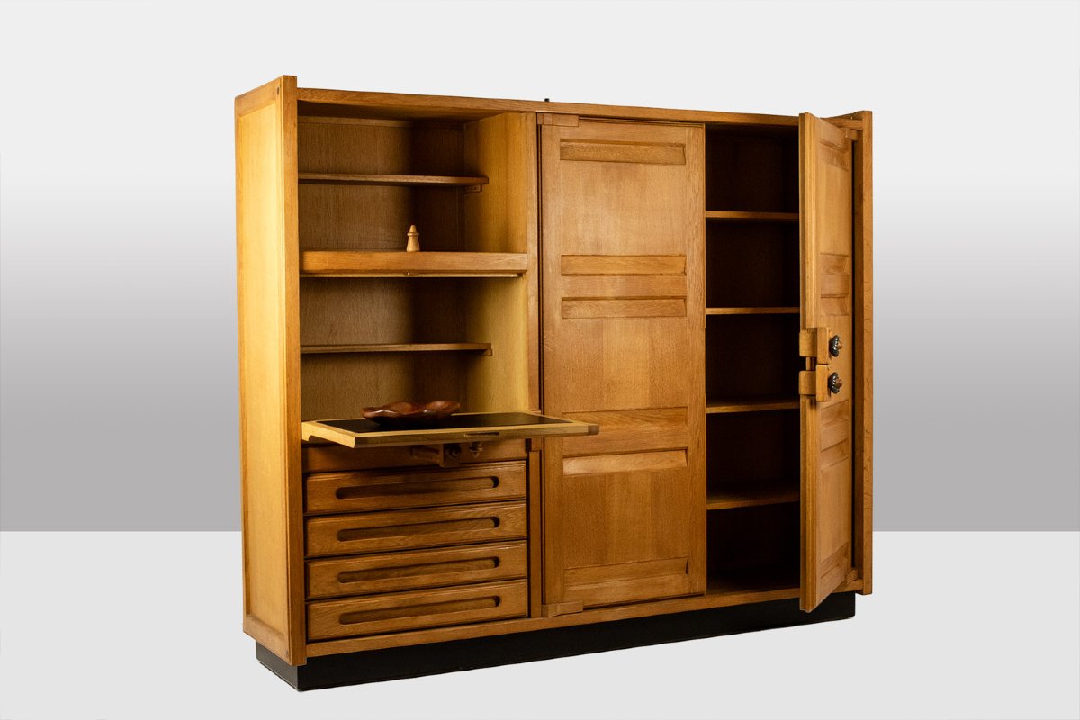 Guillerme And Chambron. Oak Wardrobe With Built-in Writing Desk. 1970s–80s Ls67342255-photo-1