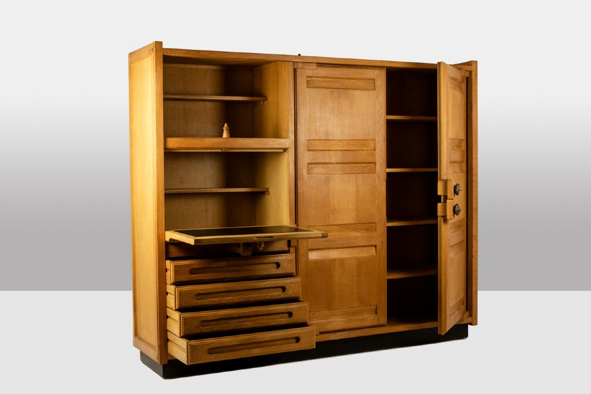 Guillerme And Chambron. Oak Wardrobe With Built-in Writing Desk. 1970s–80s Ls67342255-photo-2