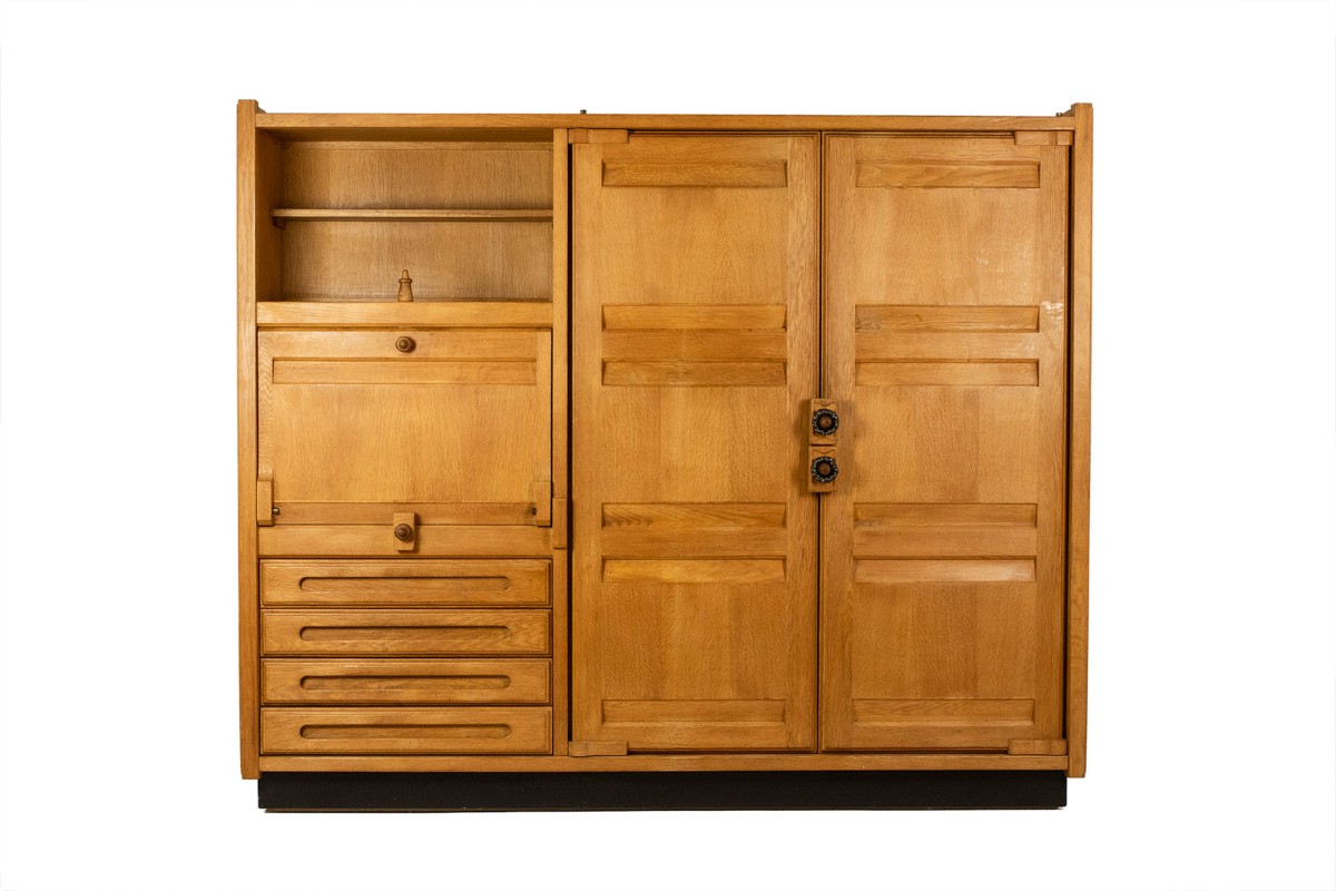 Guillerme And Chambron. Oak Wardrobe With Built-in Writing Desk. 1970s–80s Ls67342255