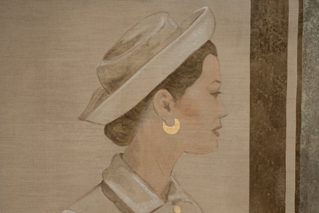Toile peinte figurant une femme des années 1950. Travail contemporain. LS6760A671/1-photo-3