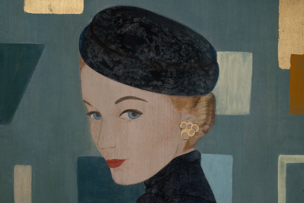 Toile peinte figurant une femme des années 1950. Travail contemporain. LS6760B675/1-photo-3