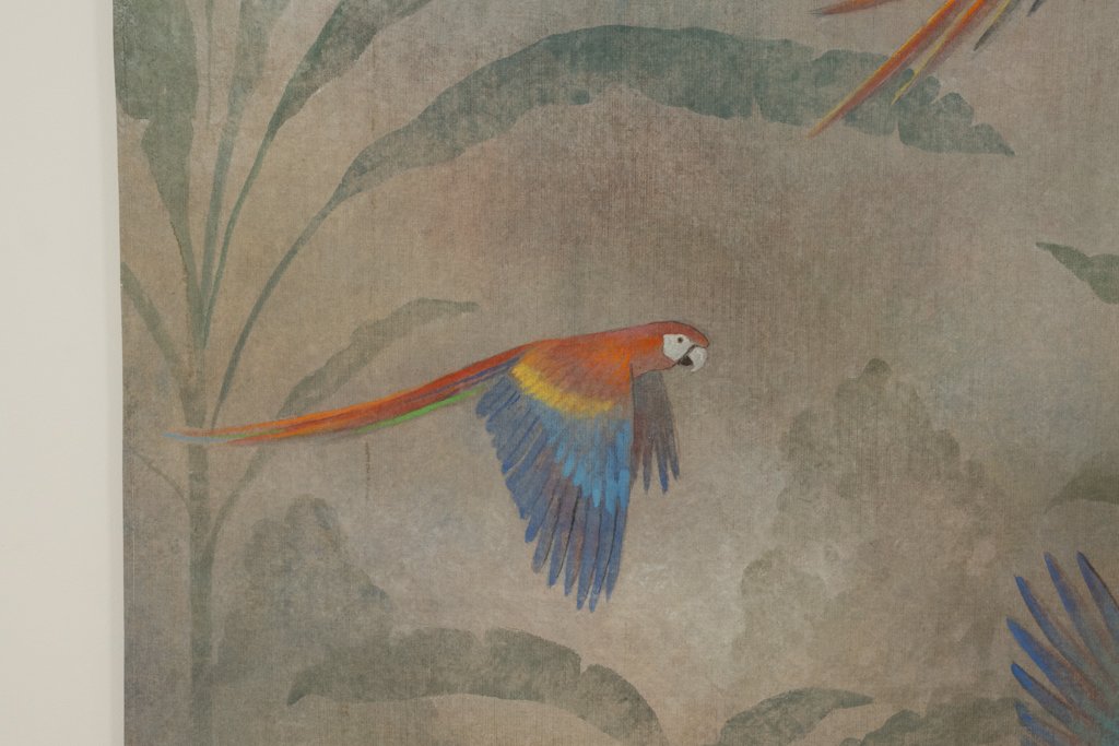 Painted Canvas Depicting Parrots In A Tropical Forest. Contemporary.-photo-4