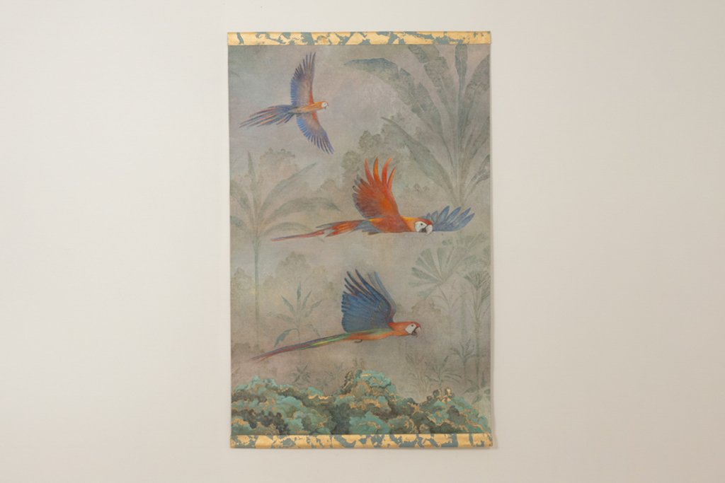 Painted Canvas Depicting Three Parrots In A Tropical Forest. Contemporary. Ls6758b677/1-photo-2