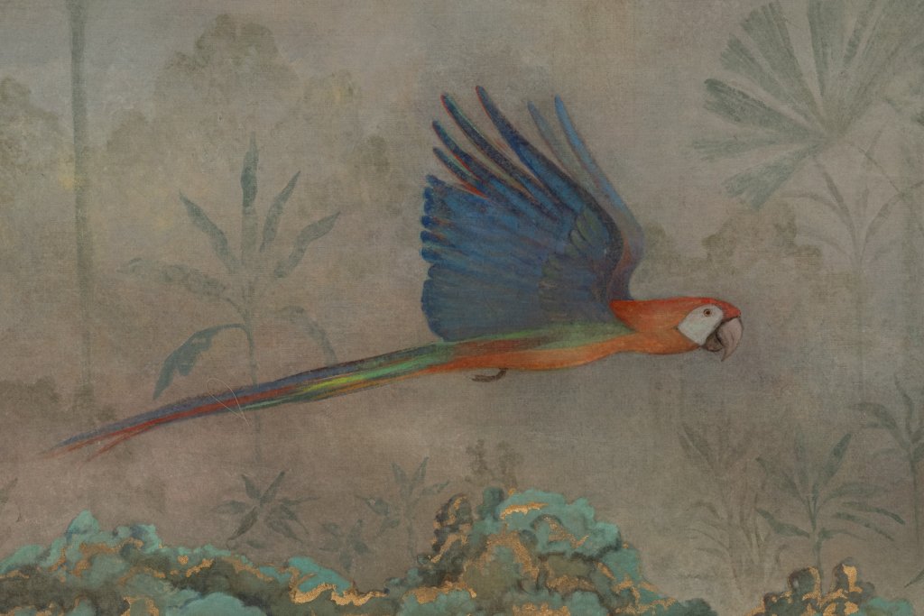 Painted Canvas Depicting Three Parrots In A Tropical Forest. Contemporary. Ls6758b677/1-photo-1