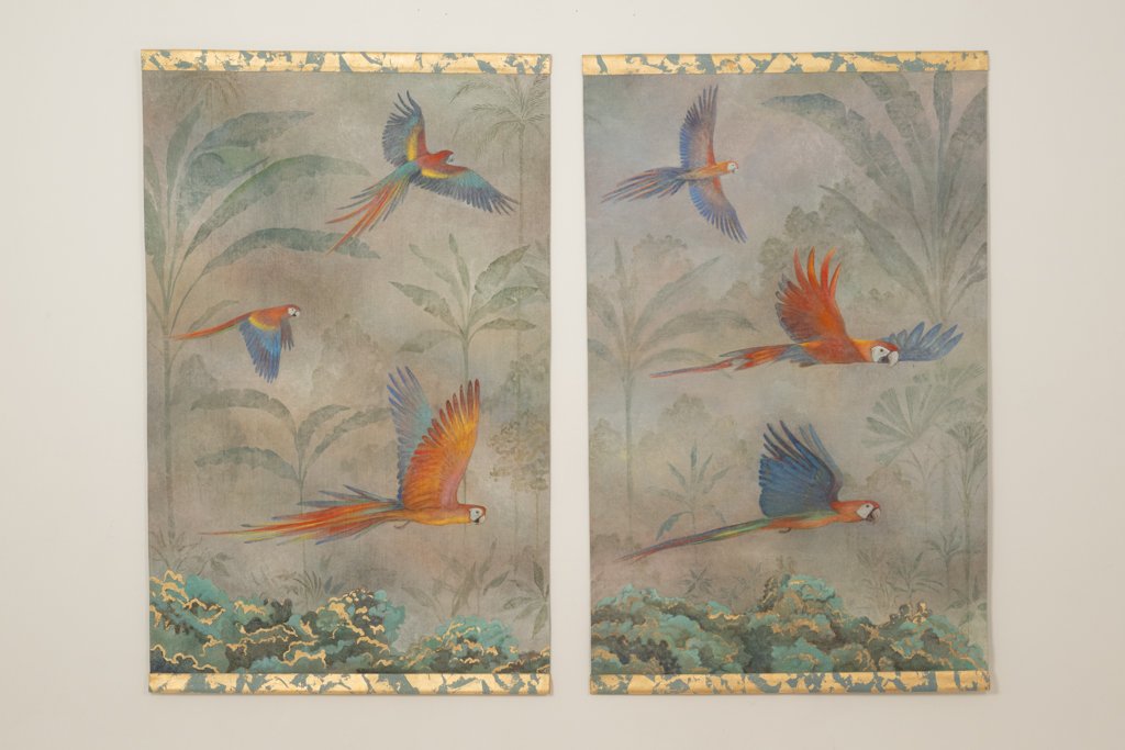 Painted Canvas Depicting Three Parrots In A Tropical Forest. Contemporary. Ls6758b677/1-photo-2