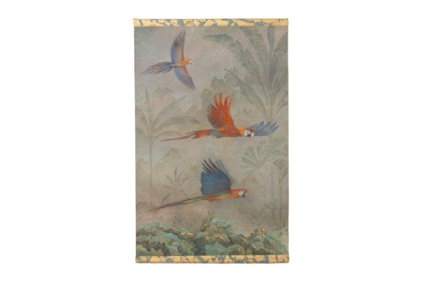 Painted Canvas Depicting Three Parrots In A Tropical Forest. Contemporary. Ls6758b677/1