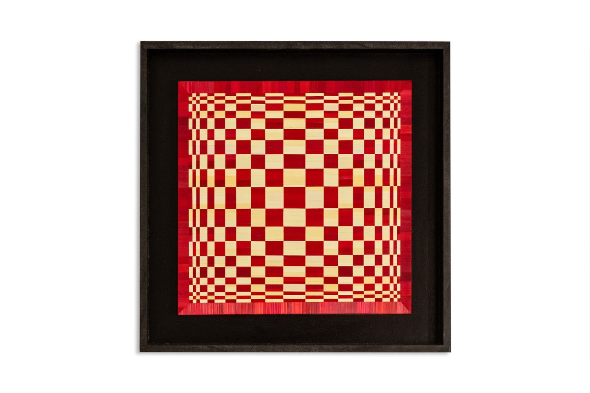 Pair Of Panels In Red And Gold Straw Marquetry. Contemporary. Ls6823814/2-photo-2