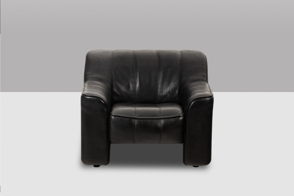 De Sede. Armchair And Ottoman In Black Leather. 1970s Ls48011351b-photo-2