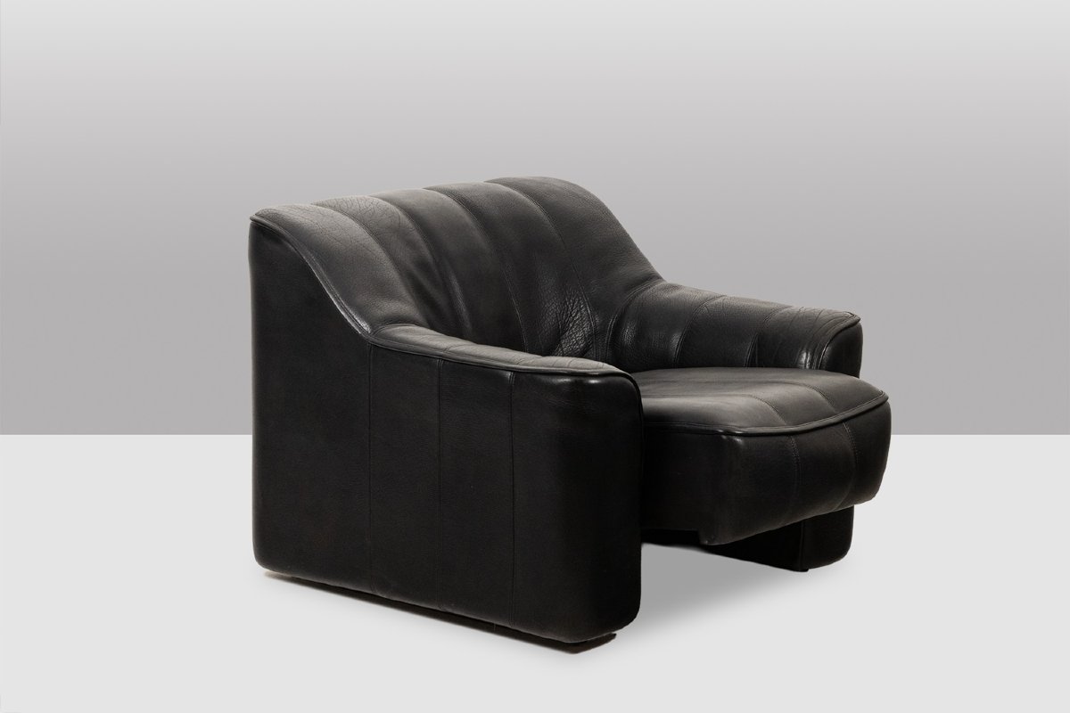 De Sede. Armchair And Ottoman In Black Leather. 1970s Ls48011351b-photo-4