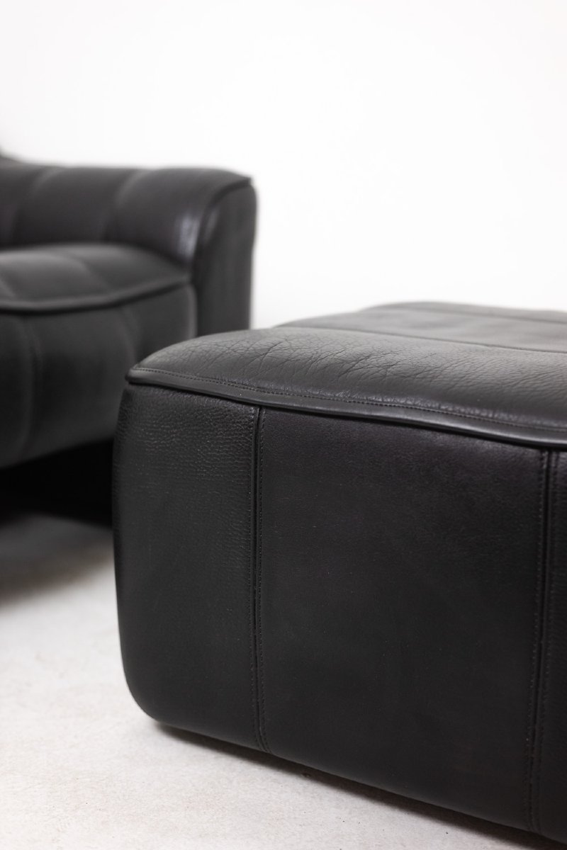 De Sede. Armchair And Ottoman In Black Leather. 1970s Ls48011351b-photo-3