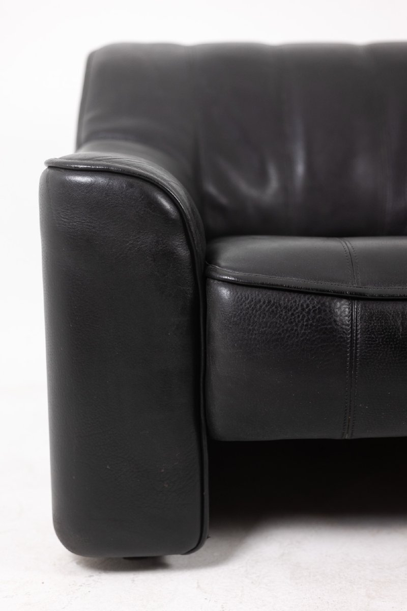 De Sede. Armchair And Ottoman In Black Leather. 1970s Ls48011351b-photo-6