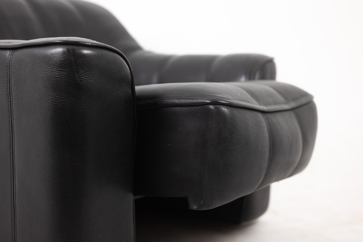 De Sede. Armchair And Ottoman In Black Leather. 1970s Ls48011351b-photo-8