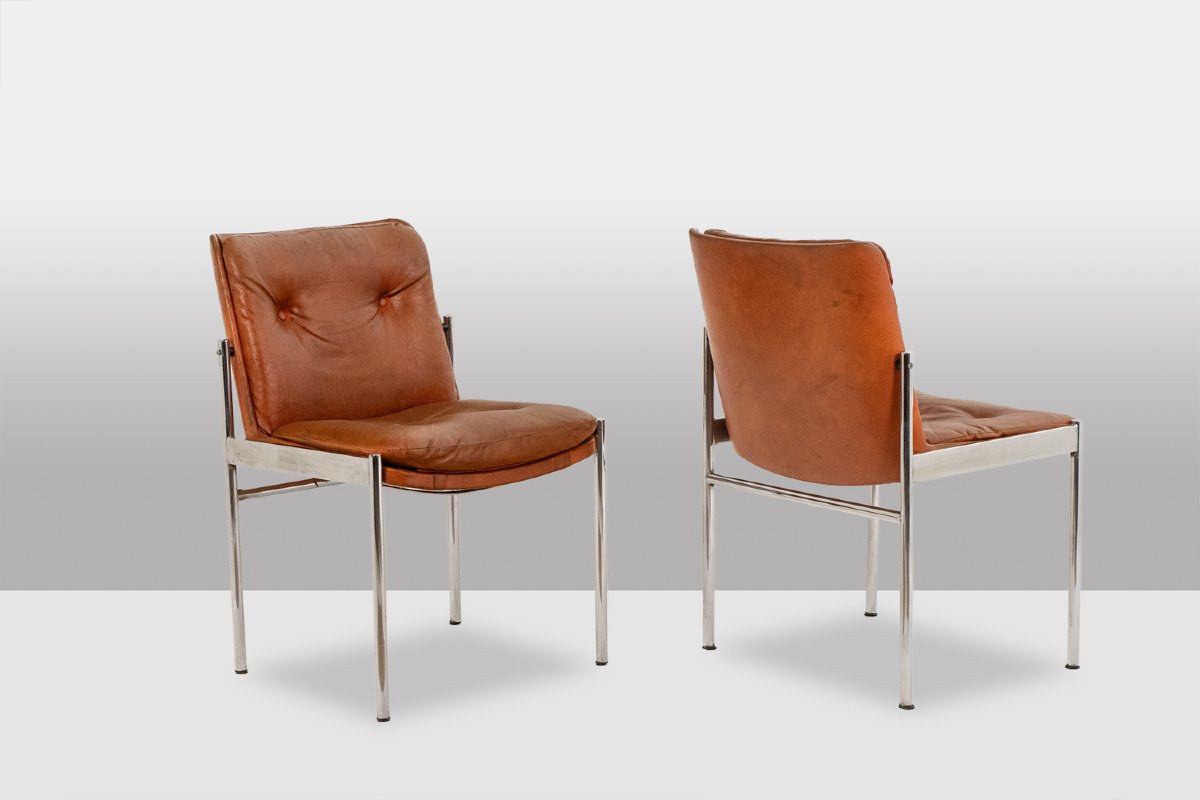 Série de 6 chaises en cuir et métal chromé, années 1970 LS5184907B-photo-3