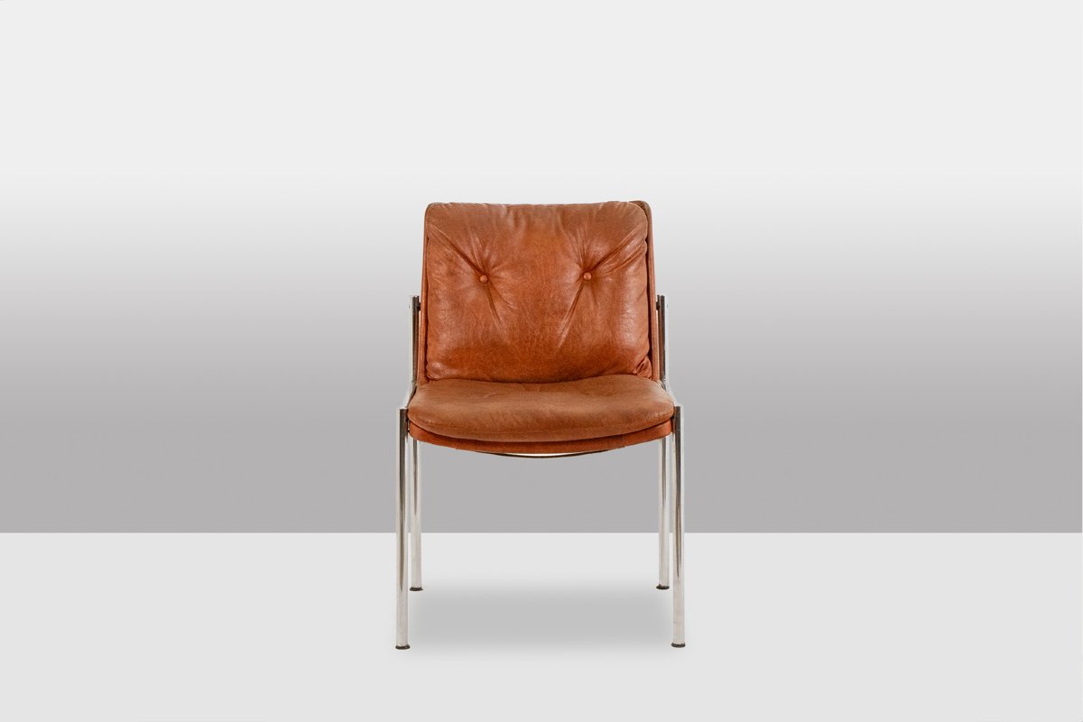 Série de 6 chaises en cuir et métal chromé, années 1970 LS5184907B-photo-1