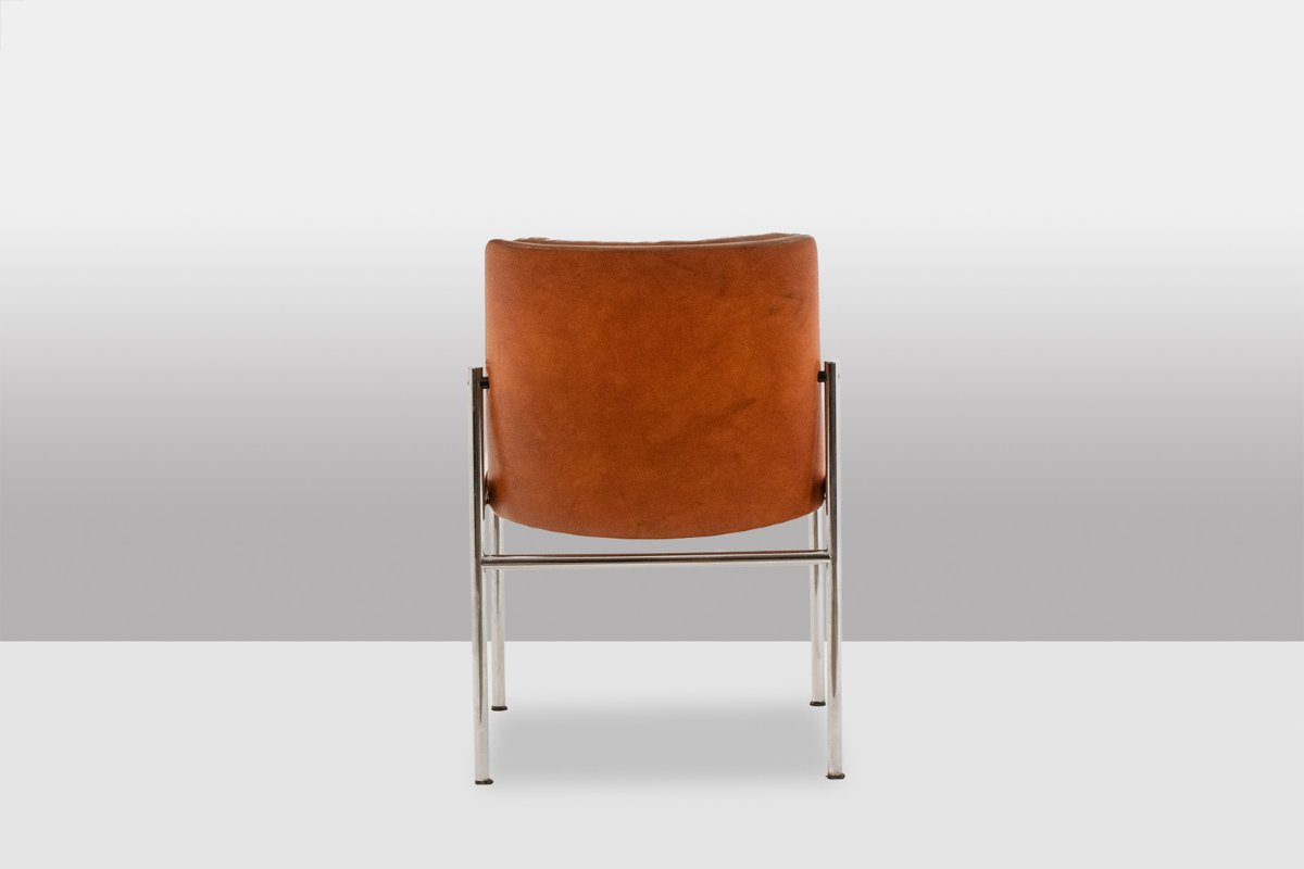 Série de 6 chaises en cuir et métal chromé, années 1970 LS5184907B-photo-3