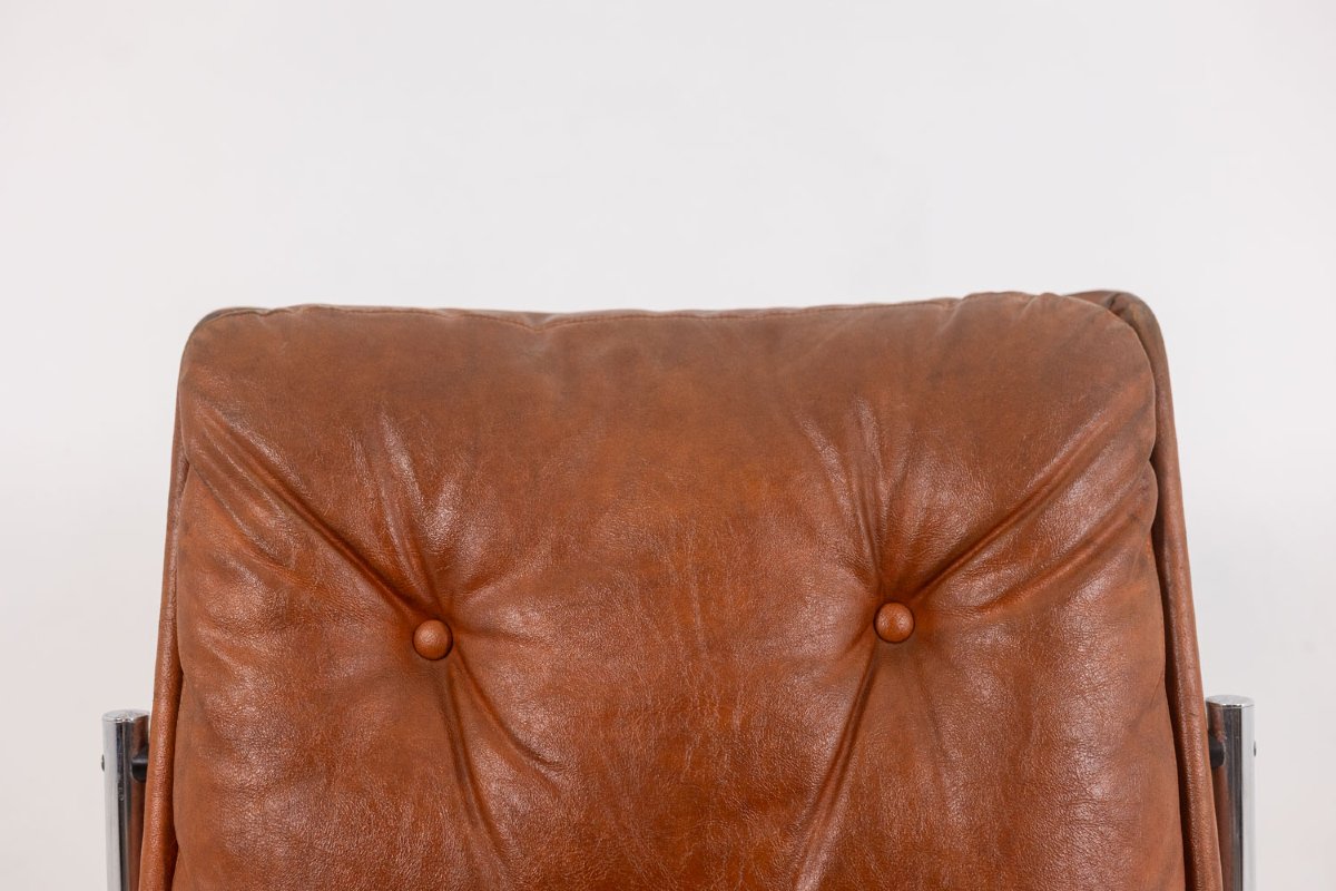 Série de 6 chaises en cuir et métal chromé, années 1970 LS5184907B-photo-4