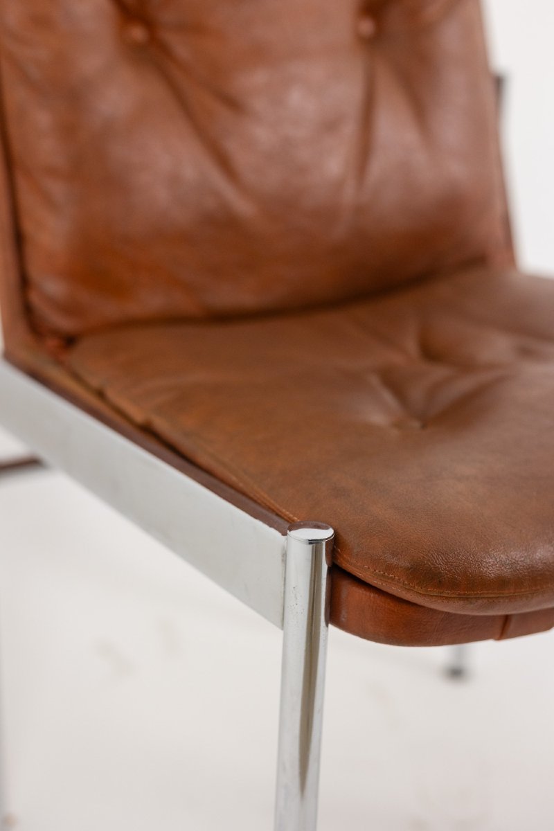 Série de 6 chaises en cuir et métal chromé, années 1970 LS5184907B-photo-5