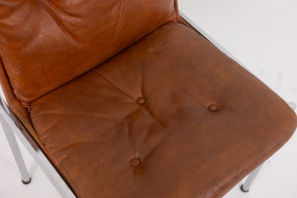 Série de 6 chaises en cuir et métal chromé, années 1970 LS5184907B-photo-7