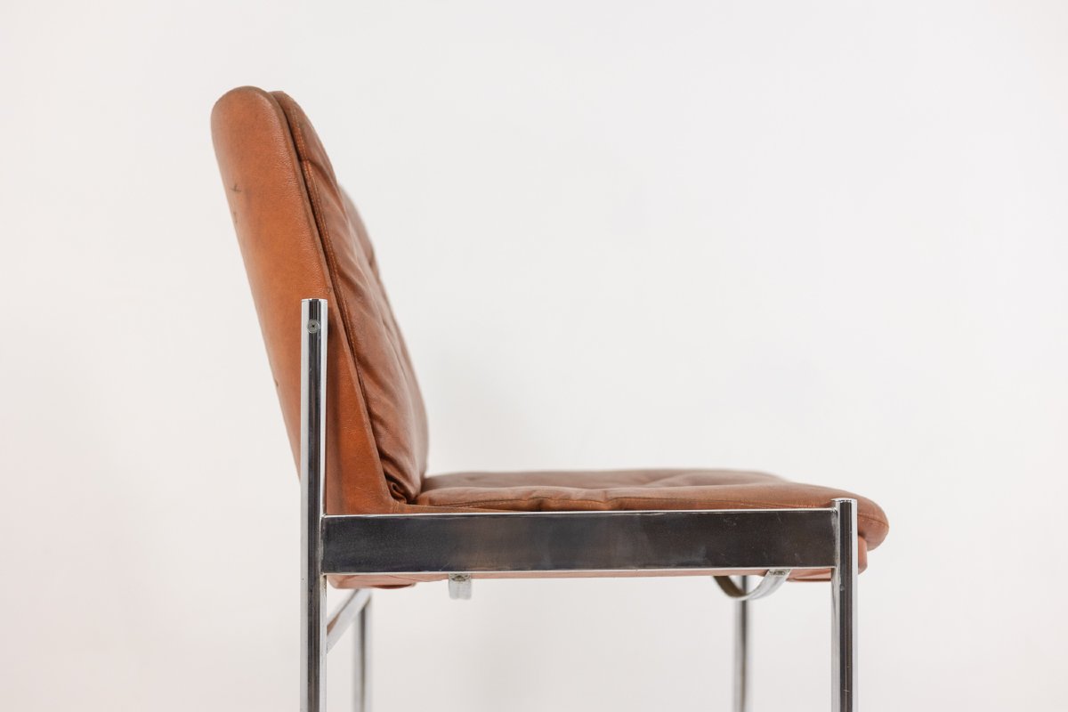 Série de 6 chaises en cuir et métal chromé, années 1970 LS5184907B-photo-8