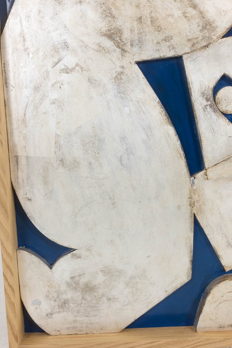 Silver-toned Bas-relief Panel Titled “the Acrobat” On A Blue Background. Contemporary. Ls681030-photo-2