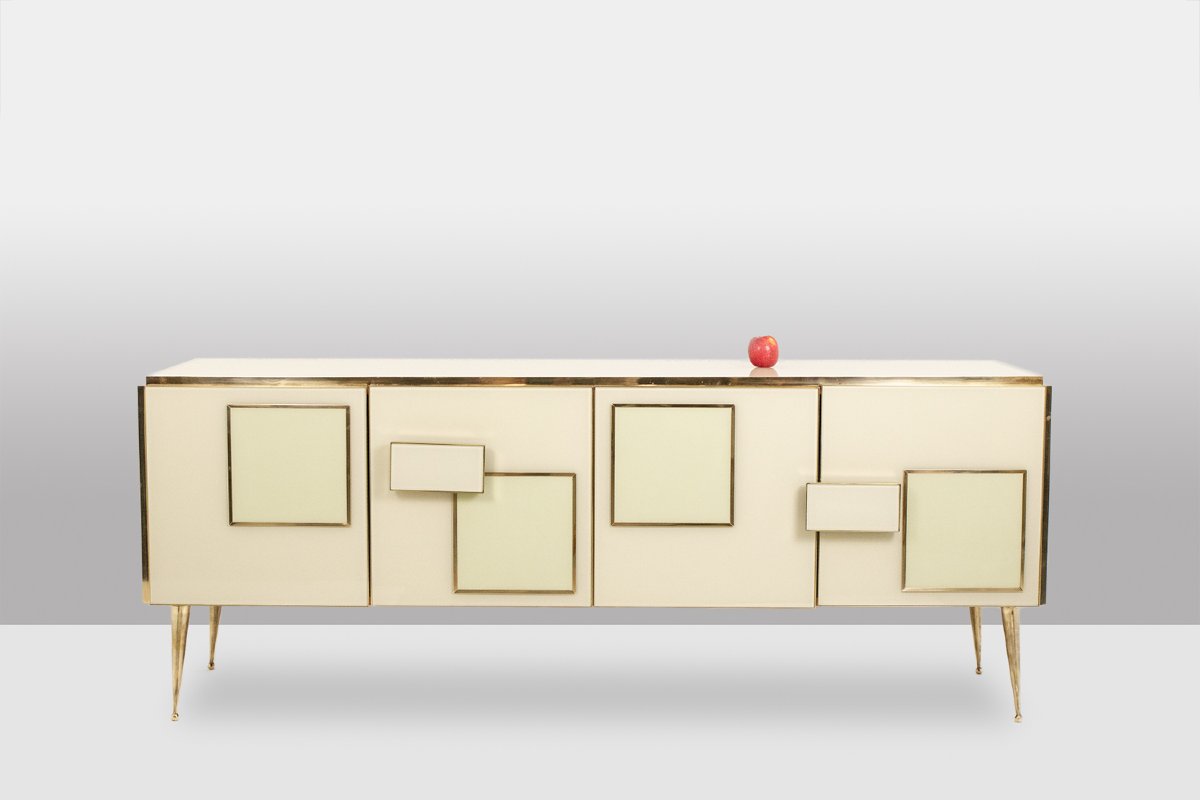 Sideboard In Cream Opaline Glass And Gilded Bronze. Contemporary. Ls68582009u-photo-2