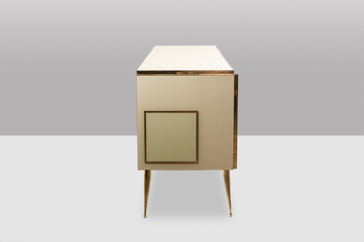 Sideboard In Cream Opaline Glass And Gilded Bronze. Contemporary. Ls68582009u-photo-3