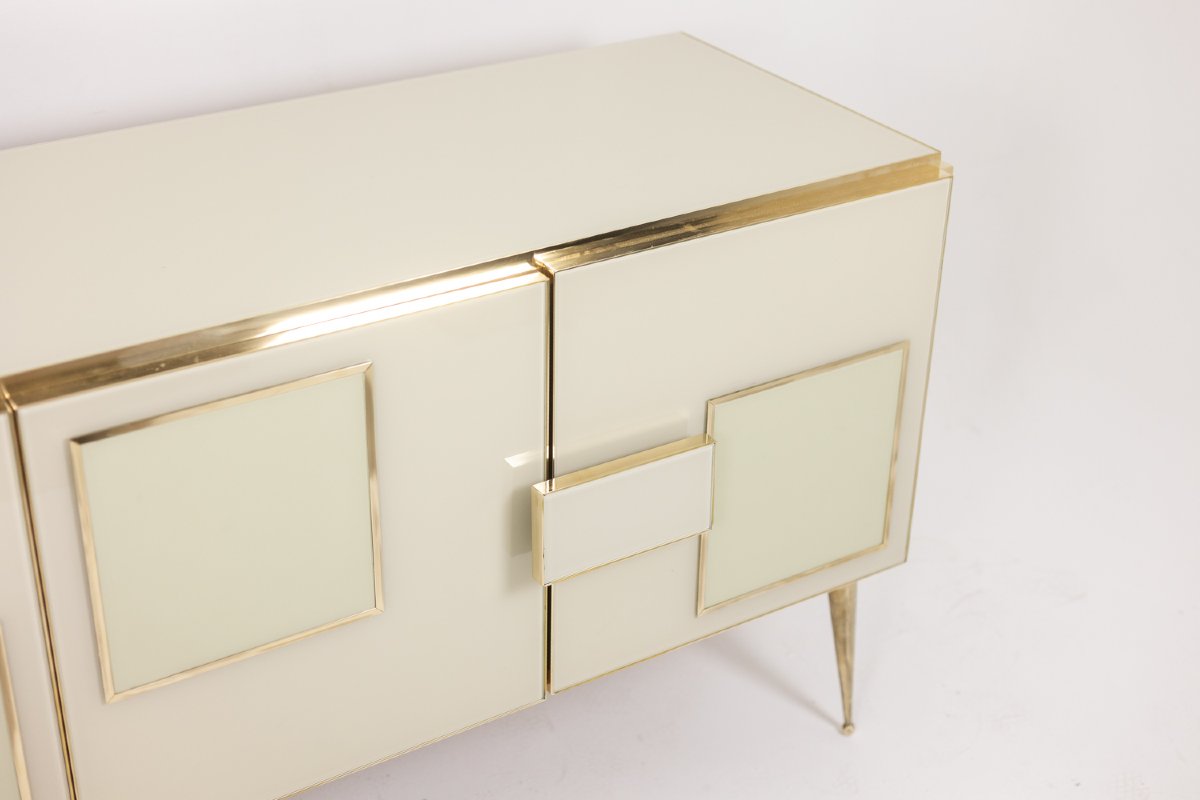 Sideboard In Cream Opaline Glass And Gilded Bronze. Contemporary. Ls68582009u-photo-4
