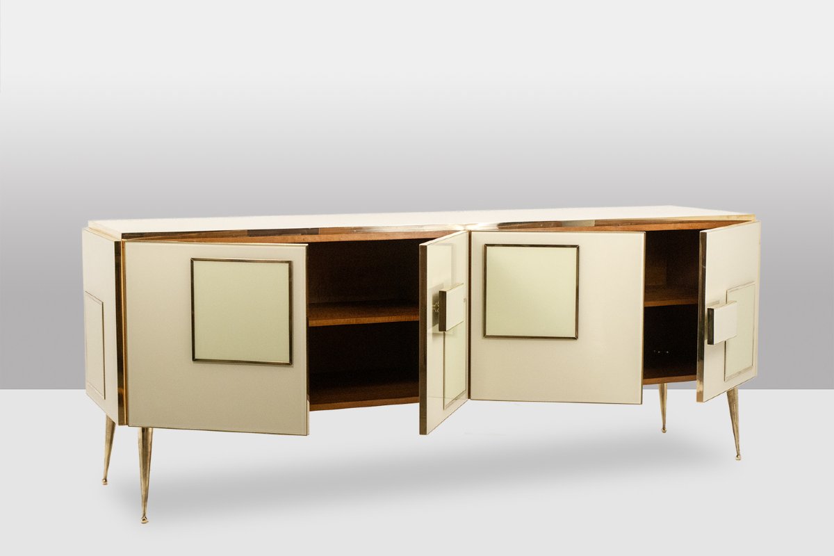 Sideboard In Cream Opaline Glass And Gilded Bronze. Contemporary. Ls68582009u-photo-3