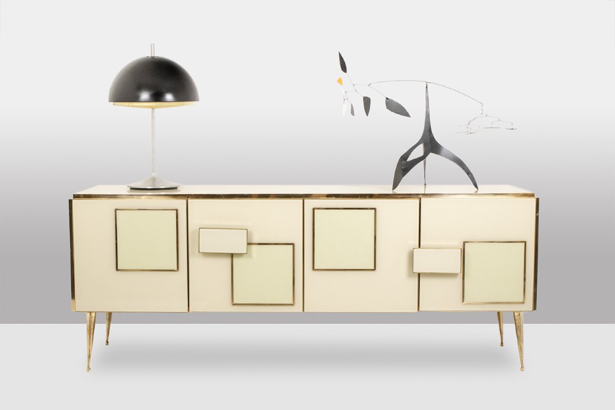 Sideboard In Cream Opaline Glass And Gilded Bronze. Contemporary. Ls68582009u-photo-5