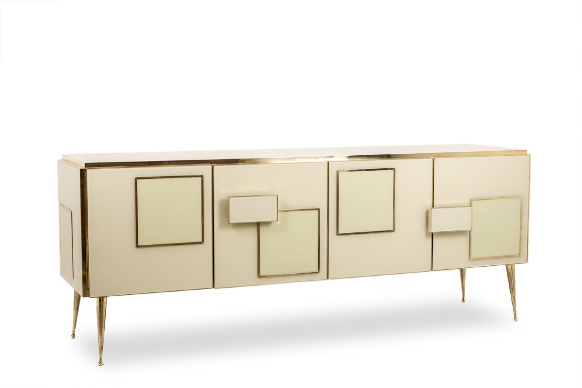 Sideboard In Cream Opaline Glass And Gilded Bronze. Contemporary. Ls68582009u