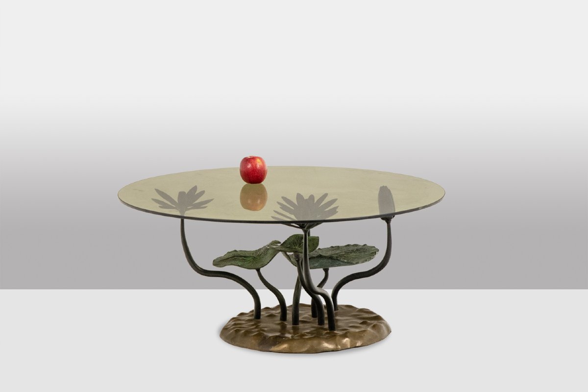 Table basse « nénuphar » en bronze à deux patines. Années 1970. LS6864456K-photo-2