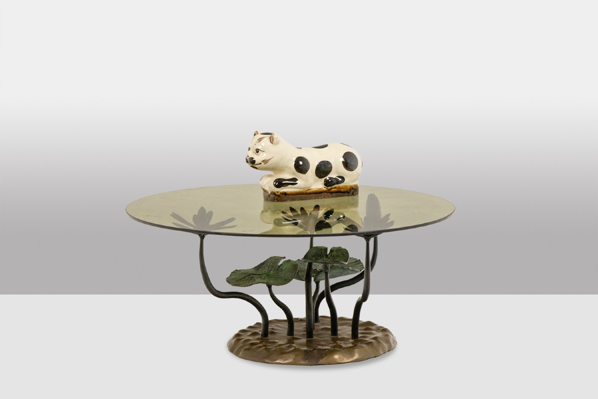 Table basse « nénuphar » en bronze à deux patines. Années 1970. LS6864456K-photo-3