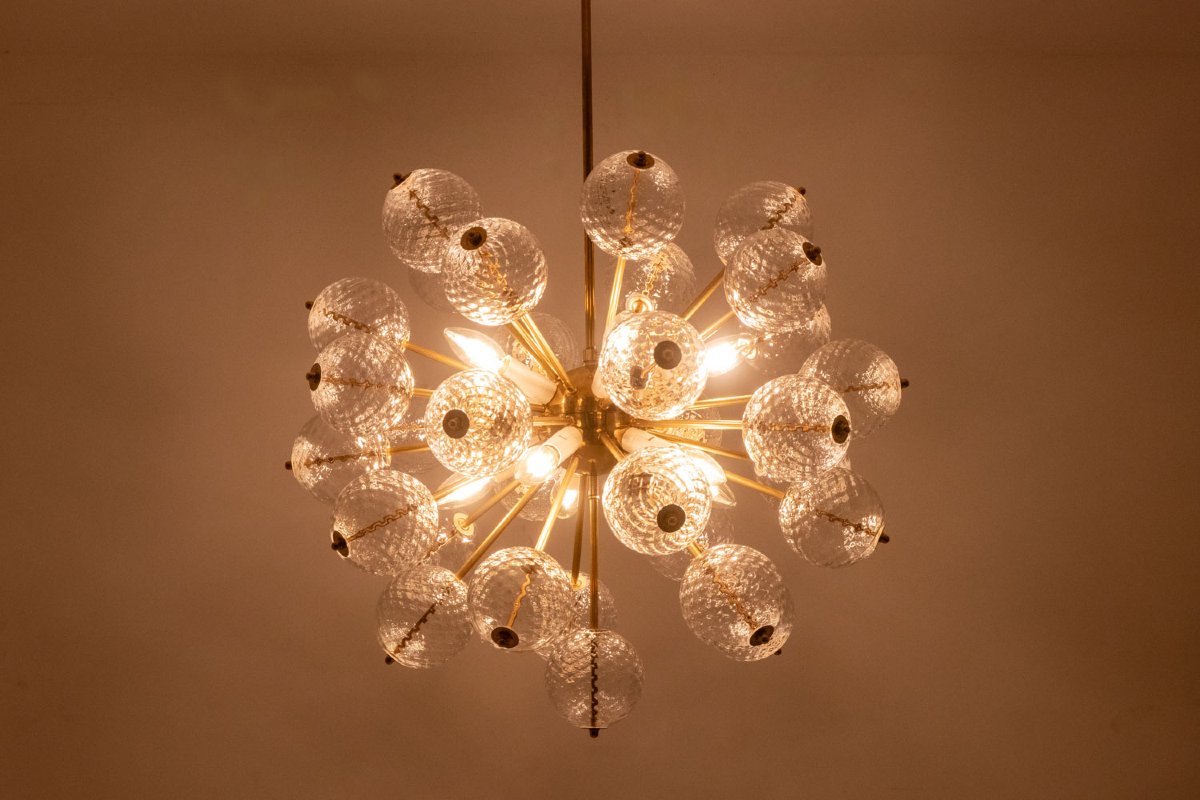 Kamenicky Senov, Published By. Brass And Glass Chandelier. Circa 1970. Ls66351603-photo-2
