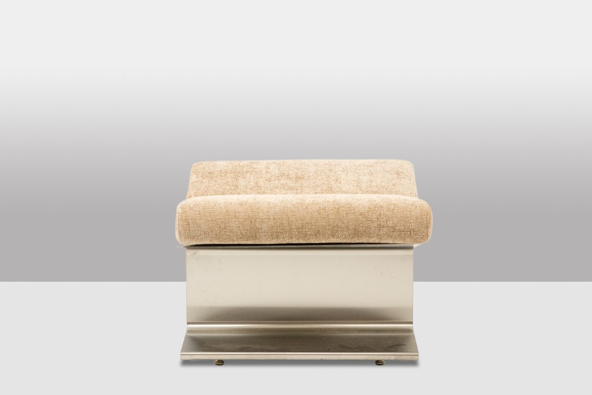 Paul Geoffroy pour Uginox. Paire de tabourets en acier brossé. Vers 1970. LS67712006-photo-4