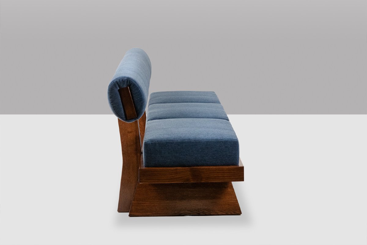 3-seater Sofa In Light Ash Wood And Blue Mohair Velvet. Contemporary Ls6822a1609k-photo-3