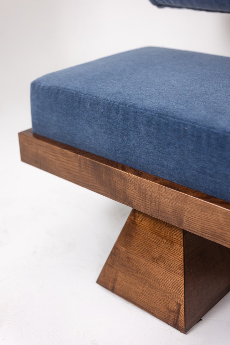3-seater Sofa In Light Ash Wood And Blue Mohair Velvet. Contemporary Ls6822a1609k-photo-3
