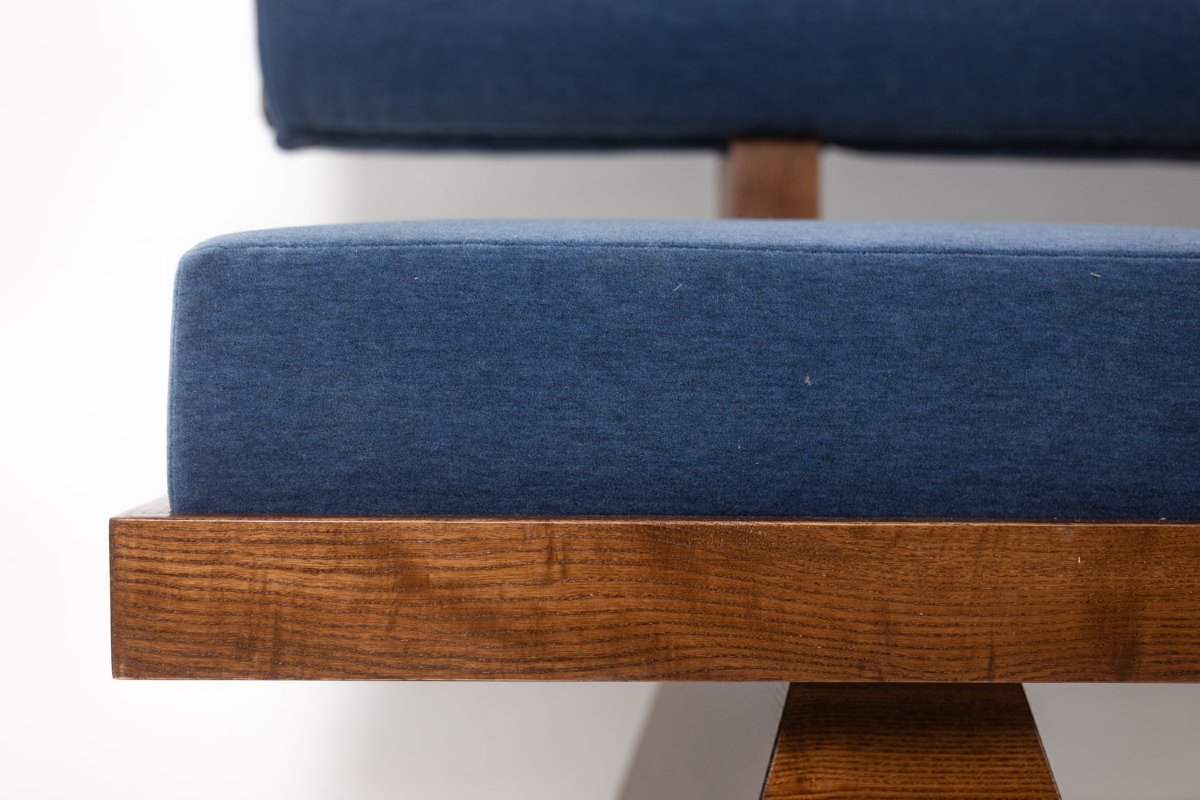 3-seater Sofa In Light Ash Wood And Blue Mohair Velvet. Contemporary Ls6822a1609k-photo-4