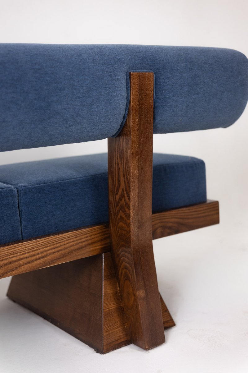 3-seater Sofa In Light Ash Wood And Blue Mohair Velvet. Contemporary Ls6822a1609k-photo-6
