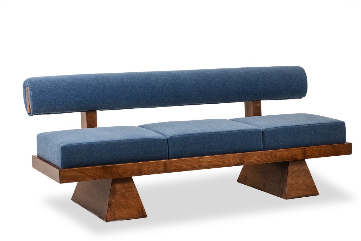 3-seater Sofa In Light Ash Wood And Blue Mohair Velvet. Contemporary Ls6822a1609k