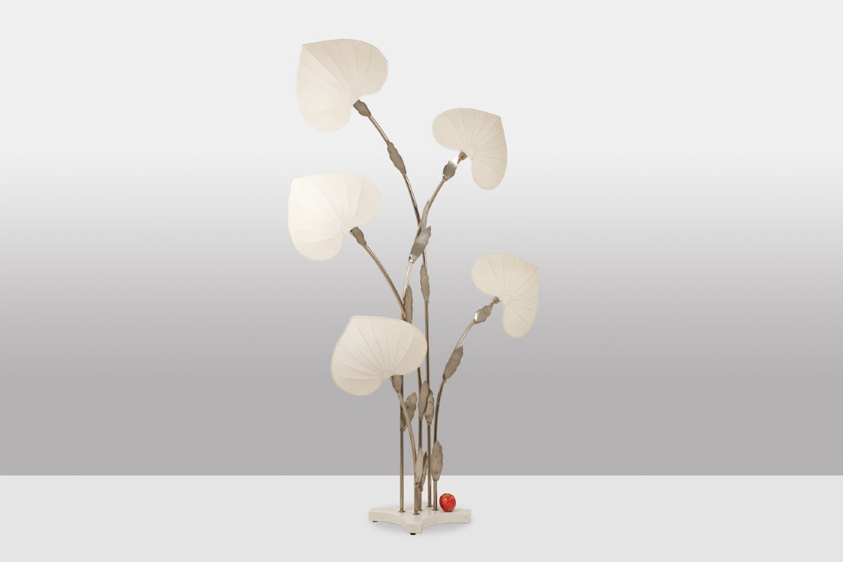 Antonio Pavia. Large Lamp In Silver-plated Brass And Silk. 1970s. Ls68351105-photo-2