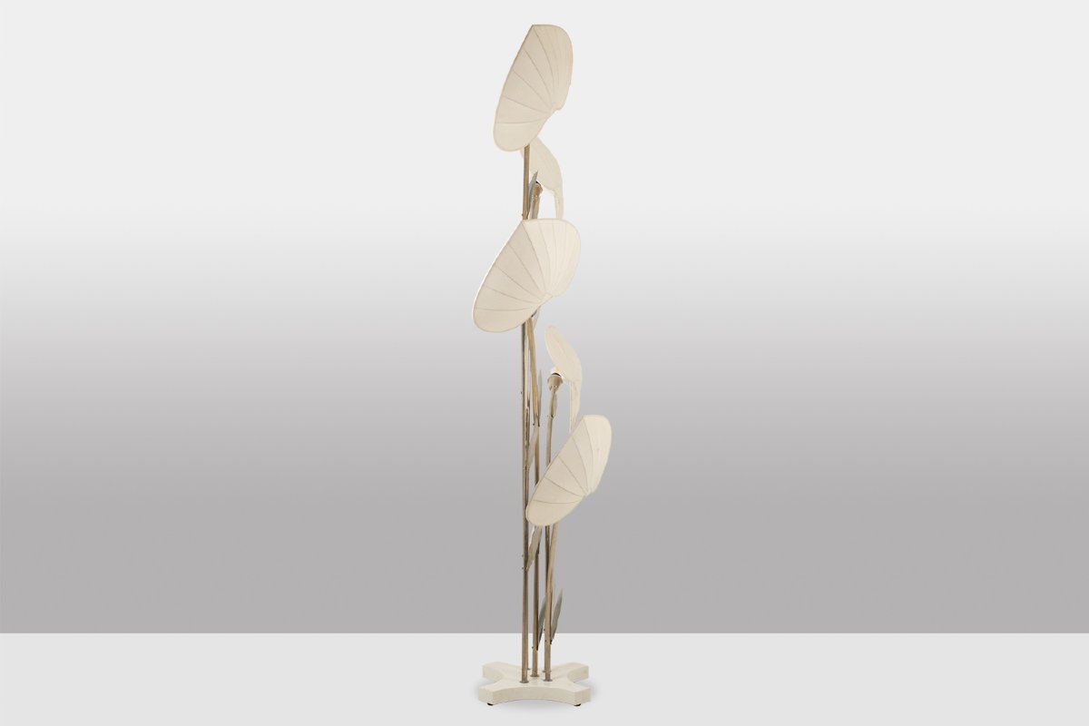 Antonio Pavia. Large Lamp In Silver-plated Brass And Silk. 1970s. Ls68351105-photo-3