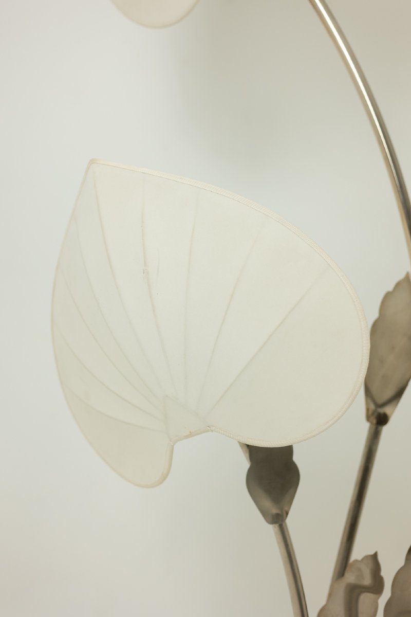 Antonio Pavia. Large Lamp In Silver-plated Brass And Silk. 1970s. Ls68351105-photo-1