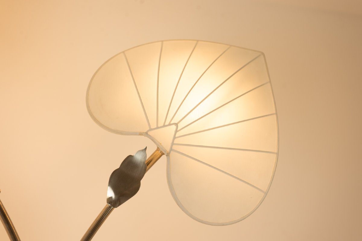 Antonio Pavia. Large Lamp In Silver-plated Brass And Silk. 1970s. Ls68351105-photo-3