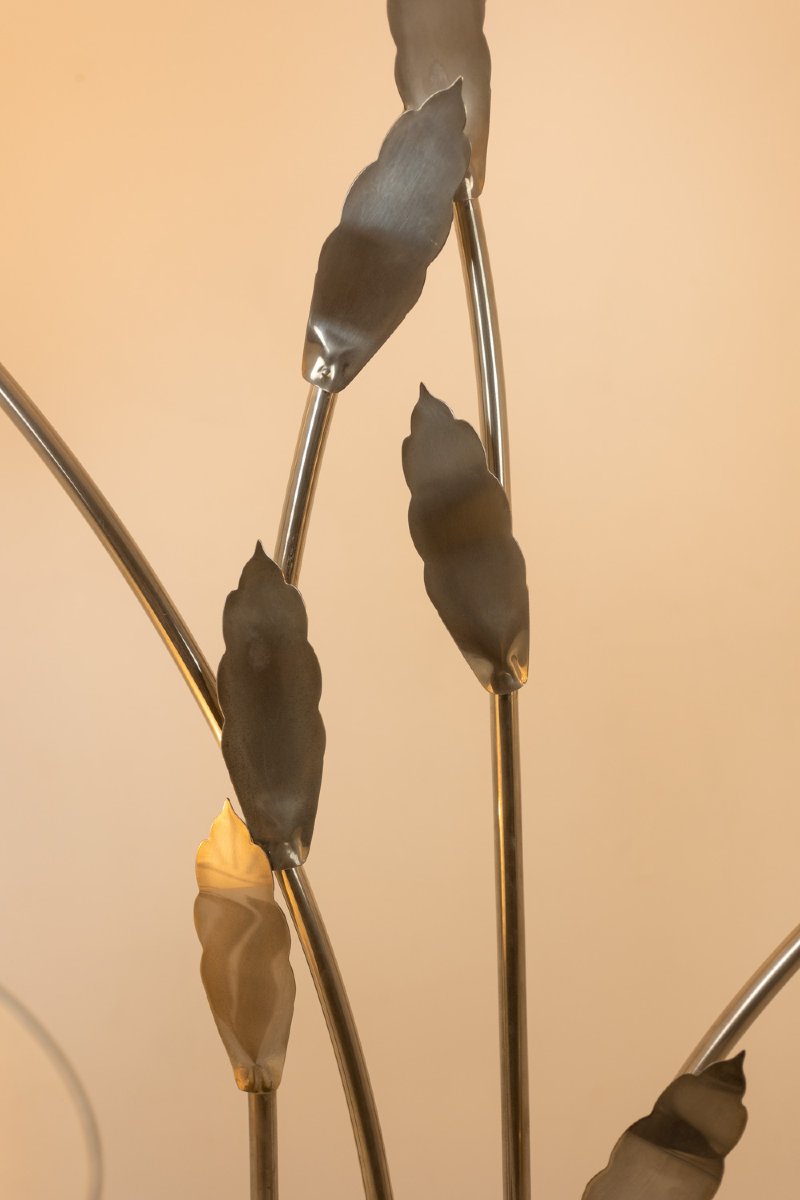 Antonio Pavia. Large Lamp In Silver-plated Brass And Silk. 1970s. Ls68351105-photo-4