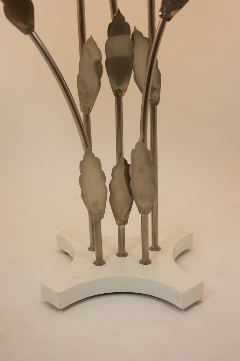 Antonio Pavia. Large Lamp In Silver-plated Brass And Silk. 1970s. Ls68351105-photo-5
