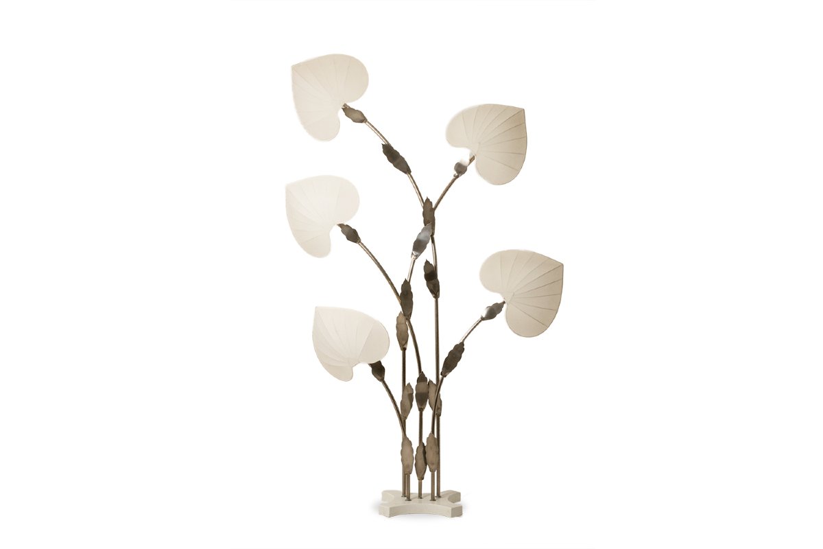 Antonio Pavia. Large Lamp In Silver-plated Brass And Silk. 1970s. Ls68351105