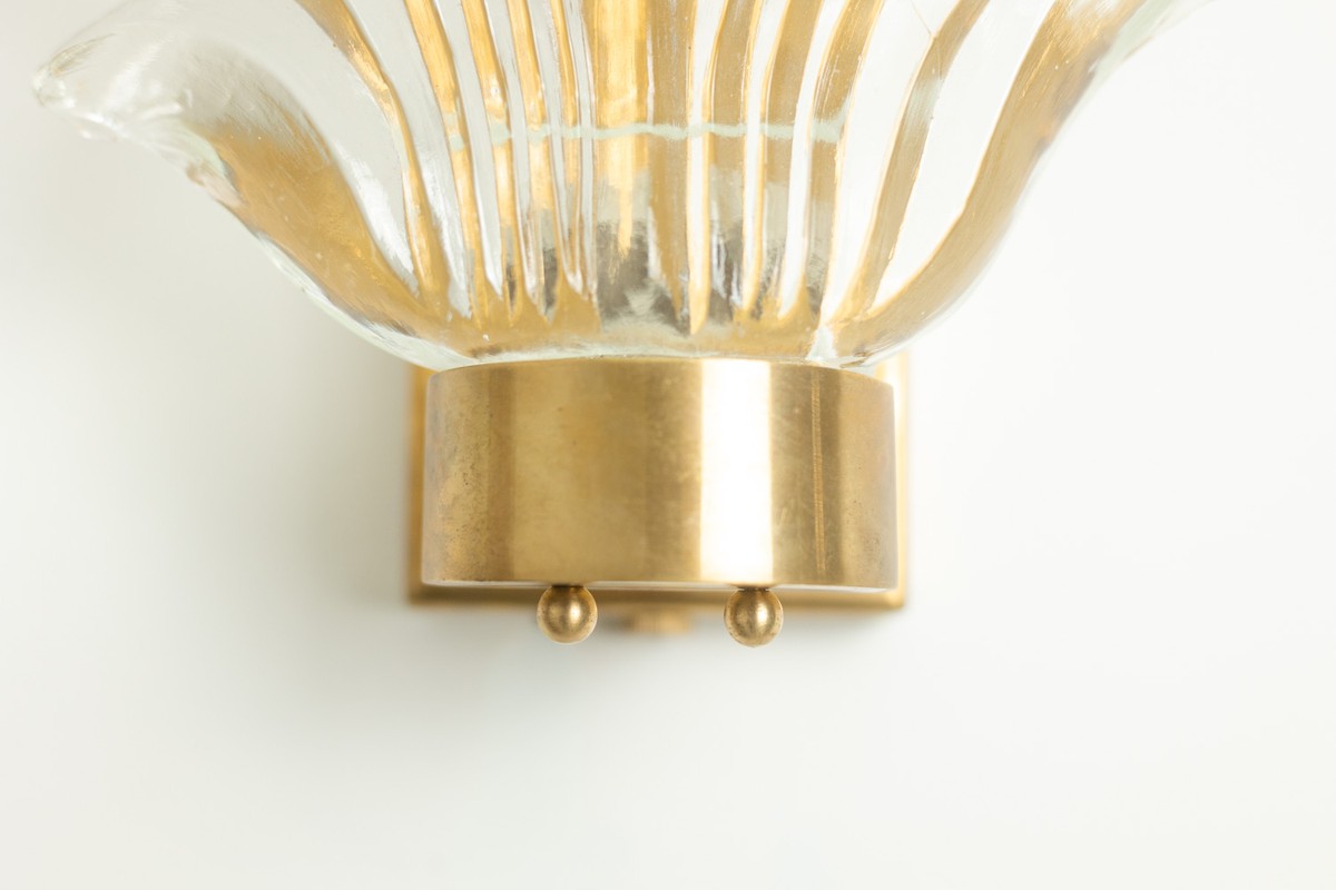 Paire d'appliques en forme de fougères en verre de Murano. Années 1950.-photo-4